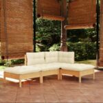 4 Piece Garden Lounge Set with Cream Cushions Solid Pinewood