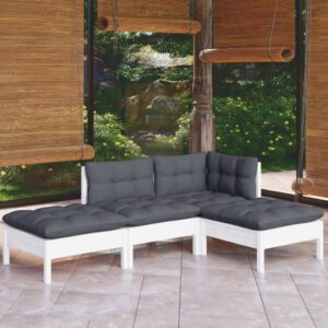 4 Piece Garden Lounge Set with Cushions Solid Pinewood