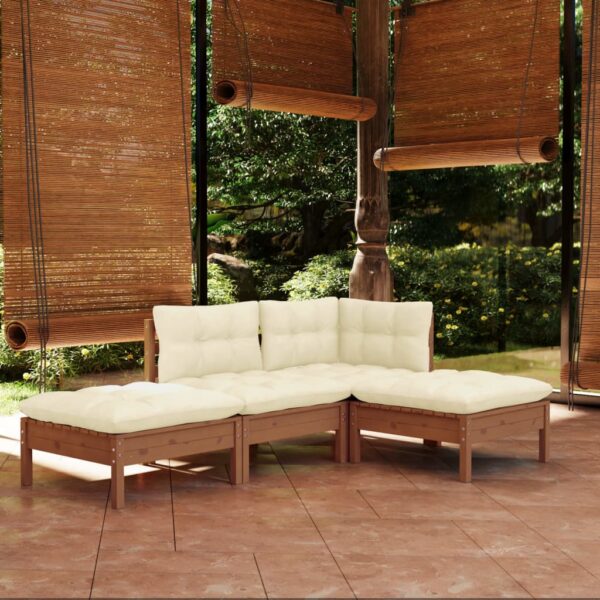 4 Piece Garden Lounge Set with Cushions Solid Pinewood