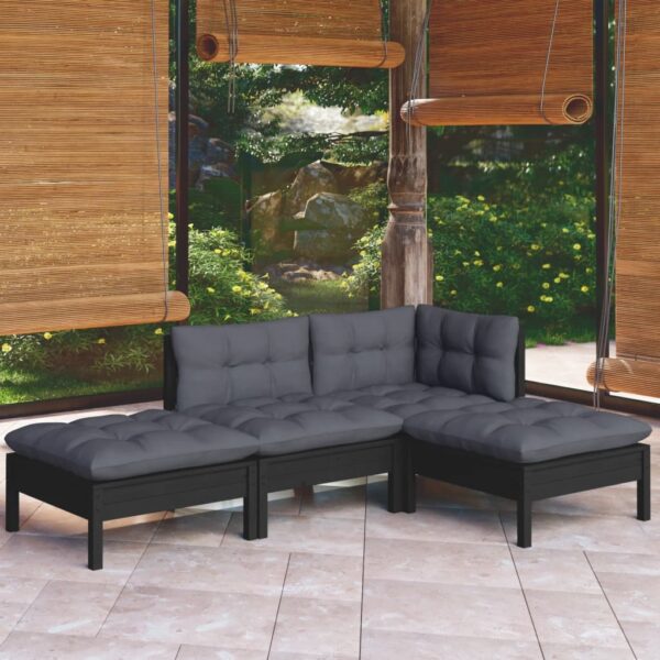 4 Piece Garden Lounge Set with Cushions Solid Pinewood