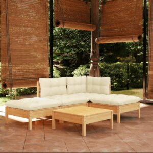 5 Piece Garden Lounge Set with Cream Cushions Pinewood