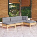 4 Piece Garden Lounge Set with Grey Cushions Pinewood