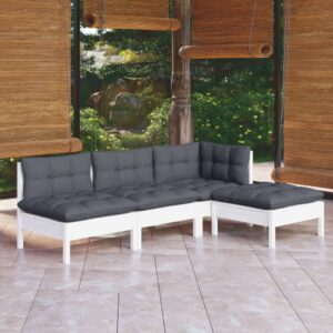 4 Piece Garden Lounge Set with Cushions White Pinewood