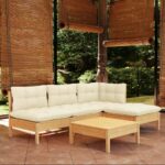 5 Piece Garden Lounge Set with Cream Cushions Pinewood