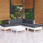 6 Piece Garden Lounge Set with Cushions White Pinewood