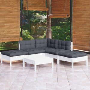 6 Piece Garden Lounge Set with Cushions White Pinewood