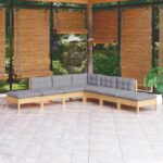 7 Piece Garden Lounge Set with Grey Cushions Pinewood