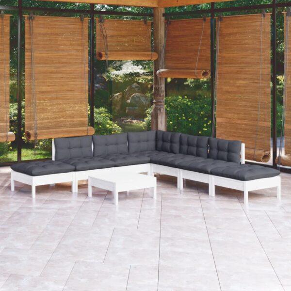 8 Piece Garden Lounge Set with Cushions White Pinewood