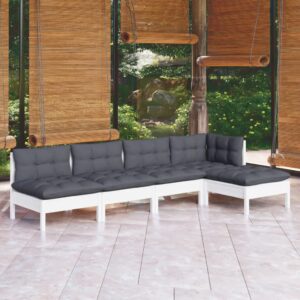 5 Piece Garden Lounge Set with Cushions White Pinewood