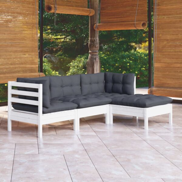 4 Piece Garden Lounge Set with Cushions White Pinewood