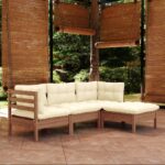 4 Piece Garden Lounge Set with Cushions Honey Brown Pinewood