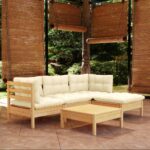 5 Piece Garden Lounge Set with Cream Cushions Pinewood