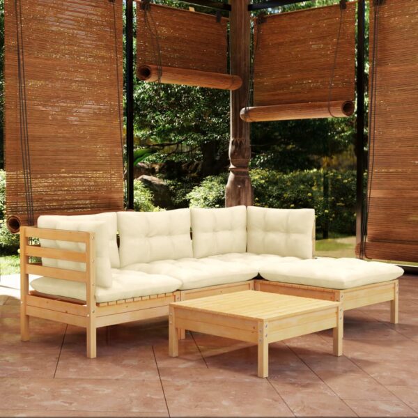 5 Piece Garden Lounge Set with Cream Cushions Pinewood