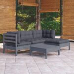 5 Piece Garden Lounge Set with Cushions Grey Pinewood