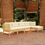 5 Piece Garden Lounge Set with Cream Cushions Pinewood