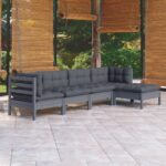 5 Piece Garden Lounge Set with Cushions Grey Pinewood