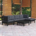 6 Piece Garden Lounge Set with Cushions Black Pinewood