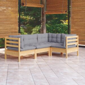 Outdoor Wooden Garden Lounge Set Patio Furniture with Grey Cushions Comfort