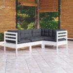 4 Piece Garden Lounge Set with Cushions White Pinewood