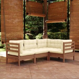 4 Piece Garden Lounge Set with Cushions Honey Brown Pinewood