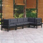 5 Piece Garden Lounge Set with Cushions Black Pinewood