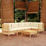 6 Piece Garden Lounge Set with Cream Cushions Pinewood