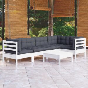 6 Piece Garden Lounge Set with Cushions White Pinewood