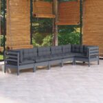 6 Piece Garden Lounge Set with Cushions Grey Pinewood