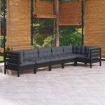 6 Piece Garden Lounge Set with Cushions Black Pinewood