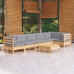 7 Piece Garden Lounge Set with Grey Cushions Pinewood