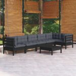 7 Piece Garden Lounge Set with Cushions Black Pinewood