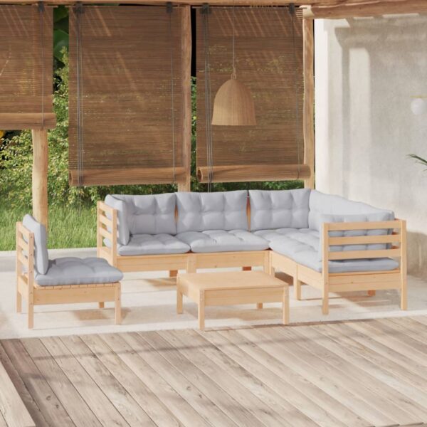 6 Piece Garden Lounge Set with Grey Cushions Pinewood