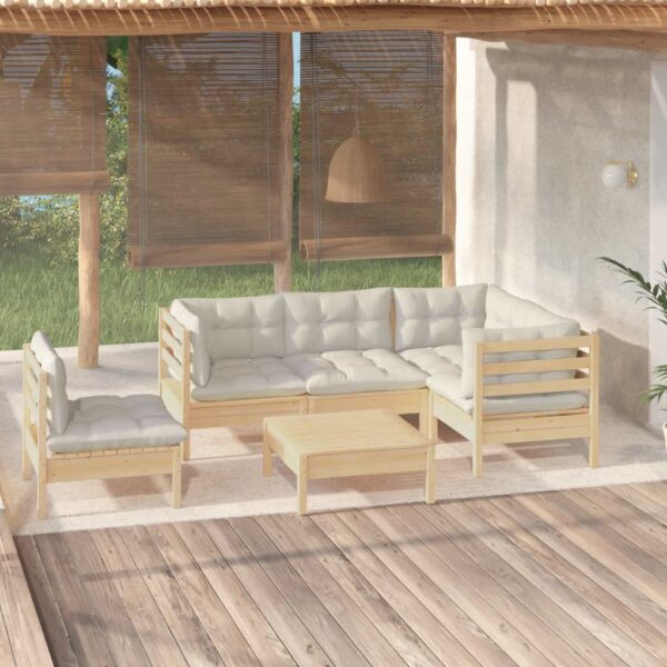 6 Piece Garden Lounge Set with Cream Cushions Pinewood