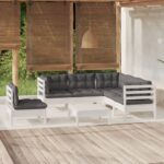 6 Piece Garden Lounge Set with Cushions White Pinewood