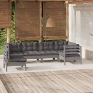 6 Piece Garden Lounge Set with Cushions Grey Pinewood