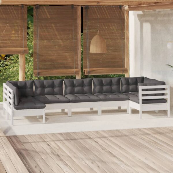 7 Piece Garden Lounge Set with Cushions White Pinewood