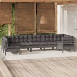 7 Piece Garden Lounge Set with Cushions Grey Pinewood