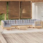 8 Piece Garden Lounge Set with Grey Cushions Pinewood