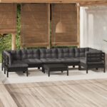 8 Piece Garden Lounge Set with Cushions Black Pinewood