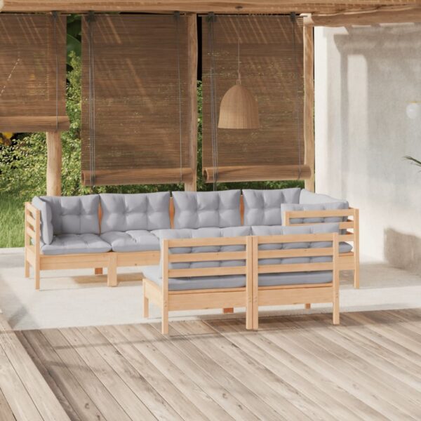 7 Piece Garden Lounge Set with Grey Cushions Solid Pinewood