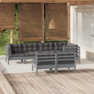 7 Piece Garden Lounge Set with Cushions Grey Solid Pinewood