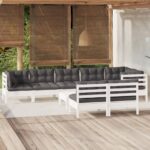 9 Piece Garden Lounge Set with Cushions White Solid Pinewood