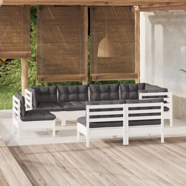 8 Piece Garden Lounge Set with Cushions White Solid Pinewood