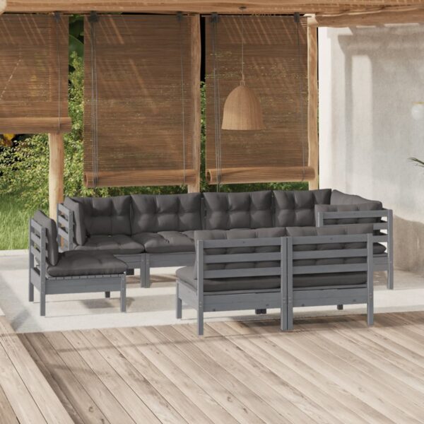 8 Piece Garden Lounge Set with Cushions Grey Solid Pinewood