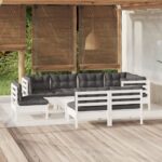 9 Piece Garden Lounge Set with Cushions White Solid Pinewood