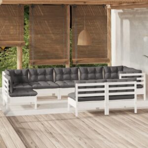 9 Piece Garden Lounge Set with Cushions White Solid Pinewood