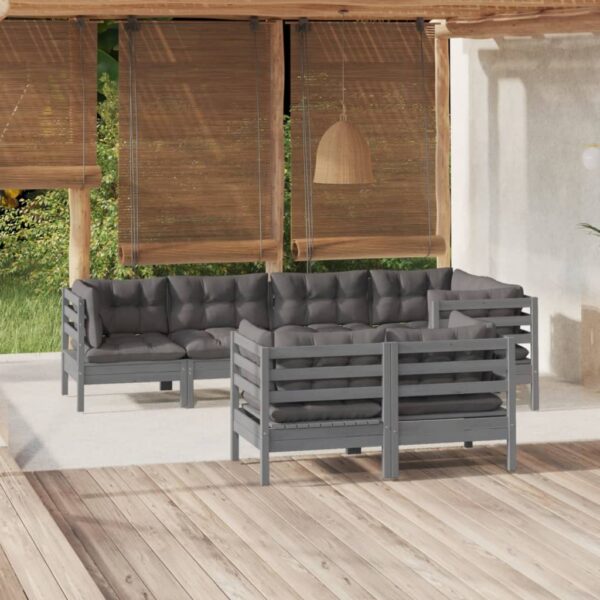 7 Piece Garden Lounge Set with Cushions Grey Solid Pinewood