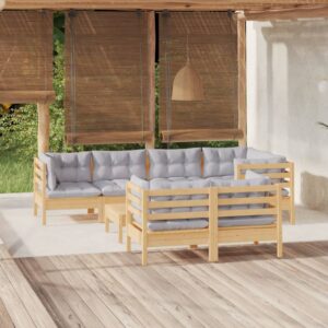 8 Piece Garden Lounge Set with Grey Cushions Solid Pinewood