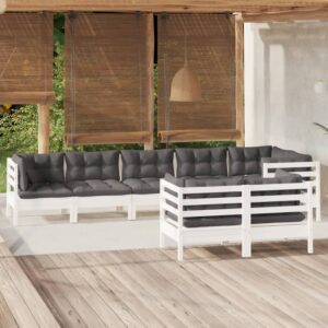 8 Piece Garden Lounge Set with Cushions White Solid Pinewood