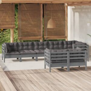 8 Piece Garden Lounge Set with Cushions Grey Solid Pinewood